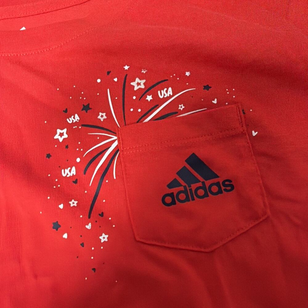 NEW Adidas Girls Red 4th Of July Short Sleeve Tshirt Size L 14 Independence Day￼